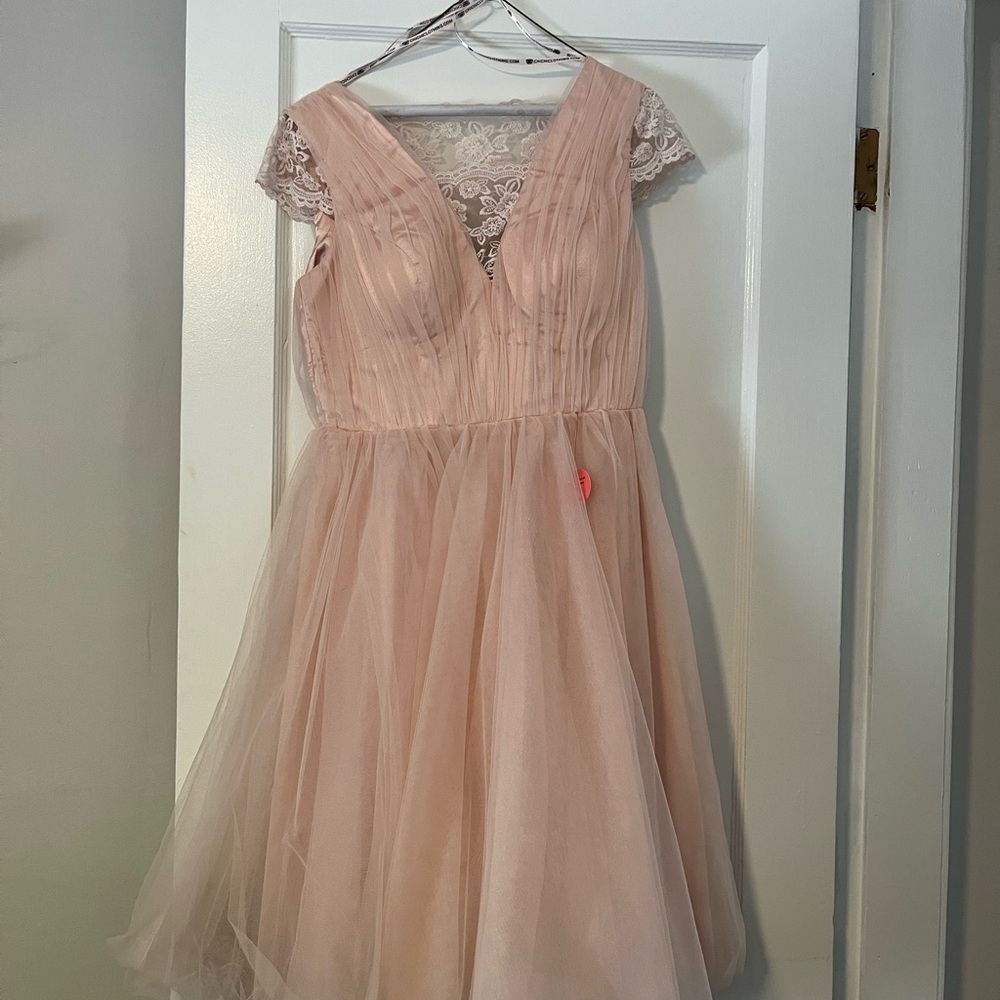 Chi Chi London Pink Flutter Sleeve Sweetheart Dress